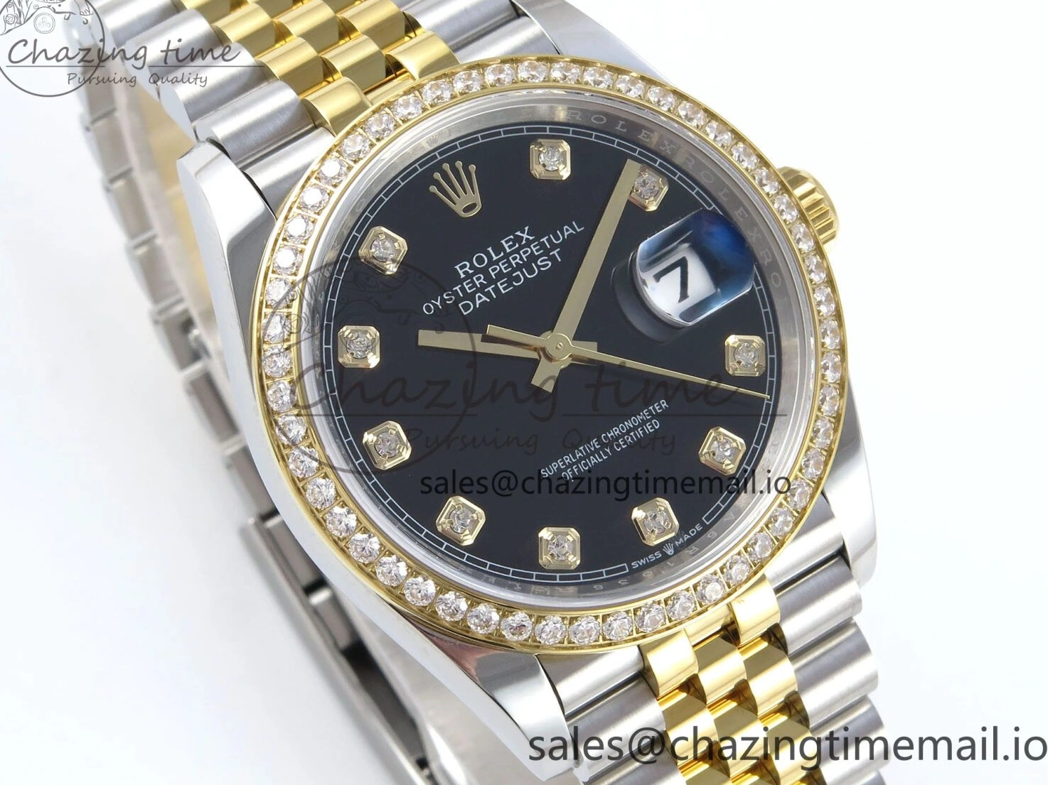 MiroTime 0109 Stretchable DateJust 36 126283RBR EWEF Best Edition Black Diamonds Dial on SS YG Jubilee Bracelet A 634